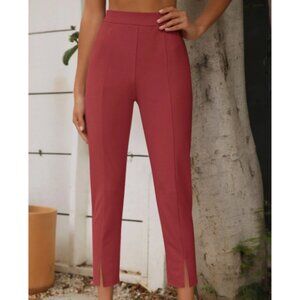 SHEIN Seam Front Split Hem Pants Burgundy
